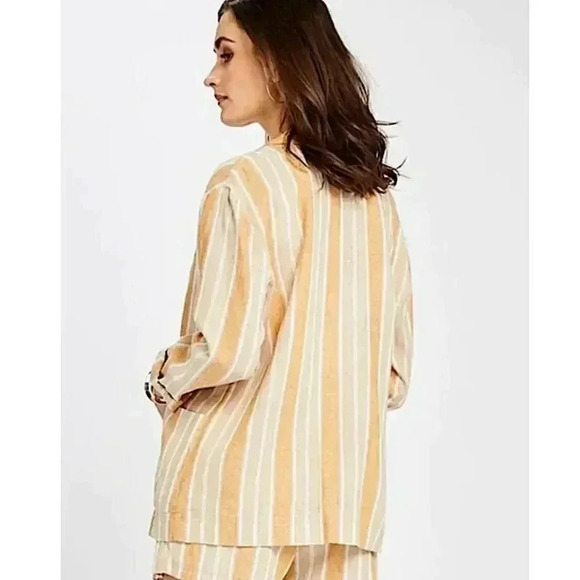 New Gentle Fawn Isla Linen Blazer Striped XL Professional Chic Office Cocktail - Picture 6 of 12